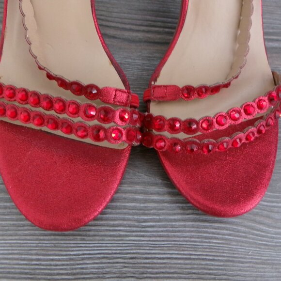 New Thalia Sodi Red Metallic Beaded Strappy DARRLA High Heels Open Toe 11 - Picture 5 of 16
